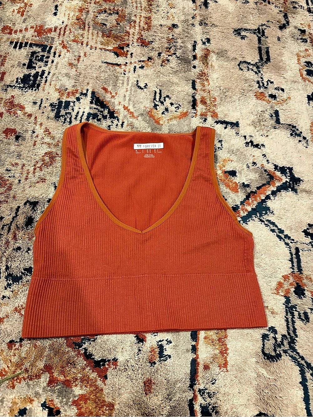 Forever 21 Seamless Ribbed V-Hem Tank Top terracotta medium